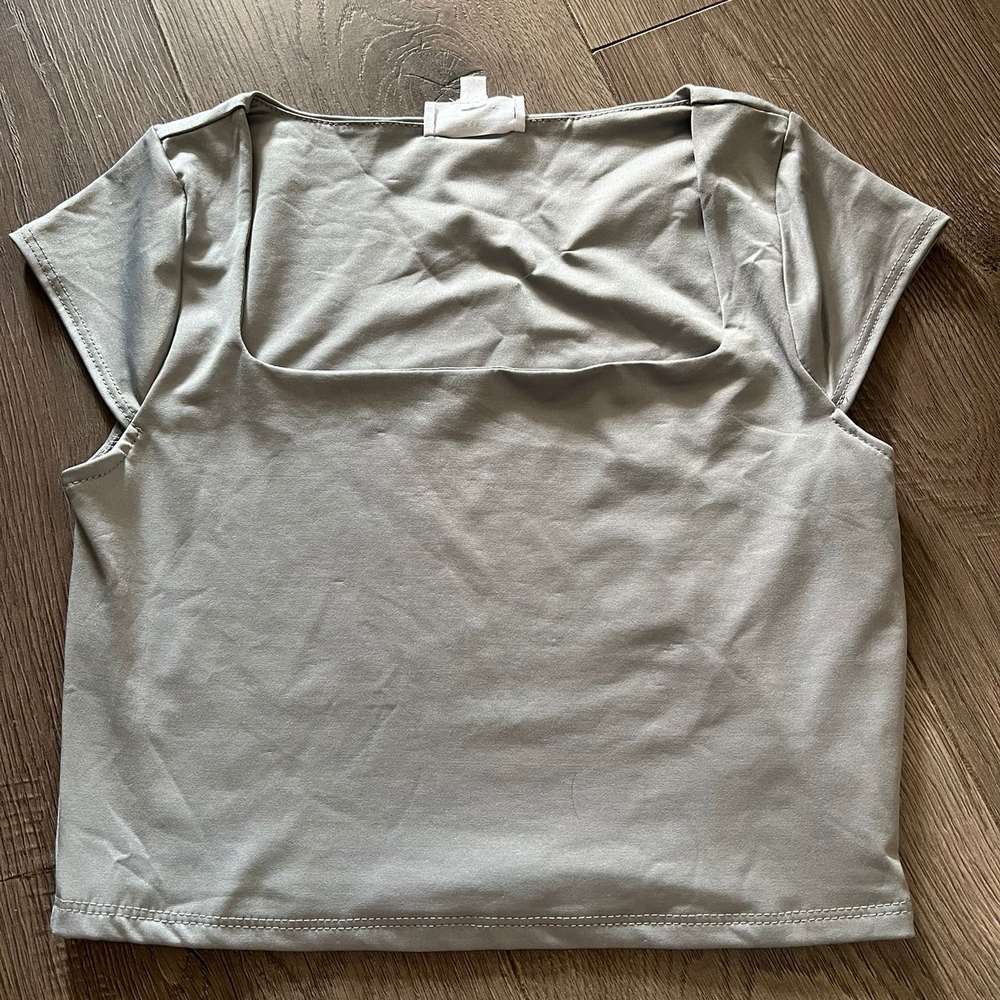 Gray Boxy Blouse with Cap Sleeves and Sailor Collar